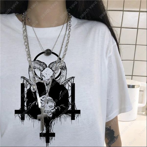 

harajuku women t shirt vintage vegan jersey devil goat female tees cool girl sleeve loose chic hip hop casual clothing, White