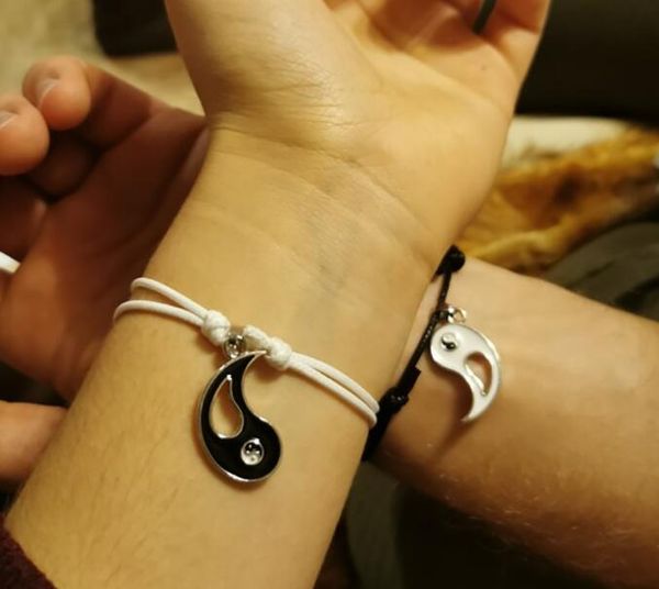 

2 pcs/lot couple bracelet yin yang tai vintage bracelet black white red rope bracelet adjustable pendants handmade jewelry, Golden;silver