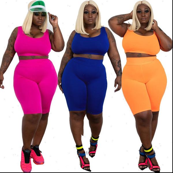 

plus size set 2 pieces women set large size women summer elastic vest shorts two sets ladies shorts sets outfits 2021 orange, Gray