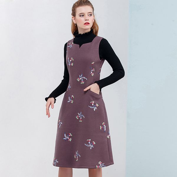 

purple women winter embroidery woolen long es sleeveless vintage fashion women's vest slim clothing vestidos lpvd, Black