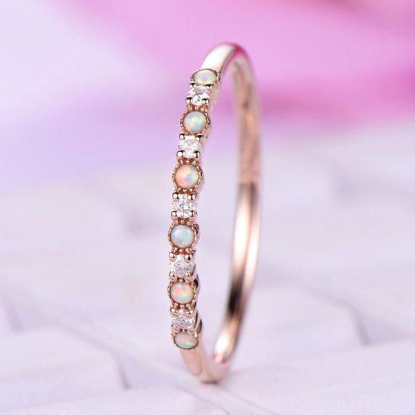 

wedding rings 2021 minimal jewelry colllection engagement band skinny eternity clear cz white opal fashion ring, Slivery;golden