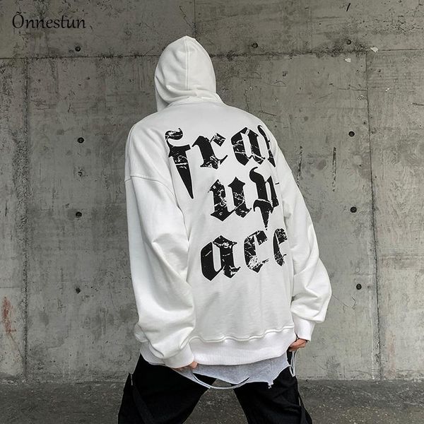 

onnestun men pullover streetwear new hip hop harajuku hoodie men loose punk rock hipster casual hooded sweatshirt man, Black