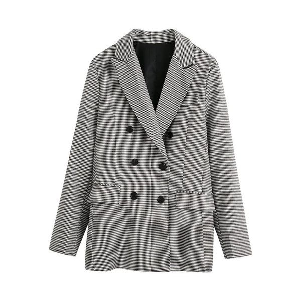 

women's suits & blazers women spring autumn plaid office lady casual blazer jacket female notched collar double breasted pocket loose c, White;black