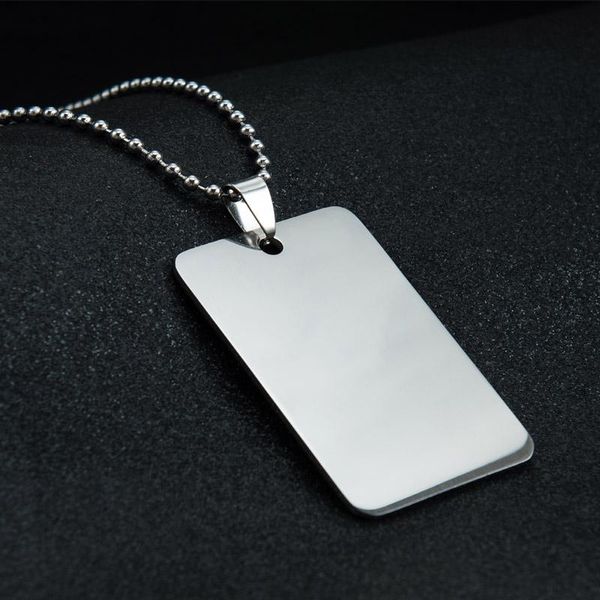 

pendant necklaces rectangle shape blank dog tag stainless steel mirror polish men women necklace with beads chain for diy, Silver