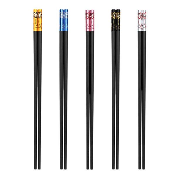 

chopsticks 5 pairs reusable cusp alloy set for home (assorted color)