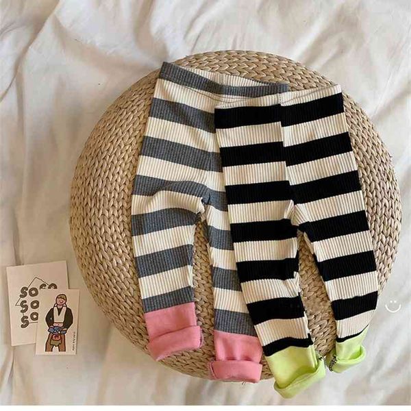

infants and young children fashion striped patchwork leggings 0-2 years baby boys girls casual base skinny pants 210708, Blue