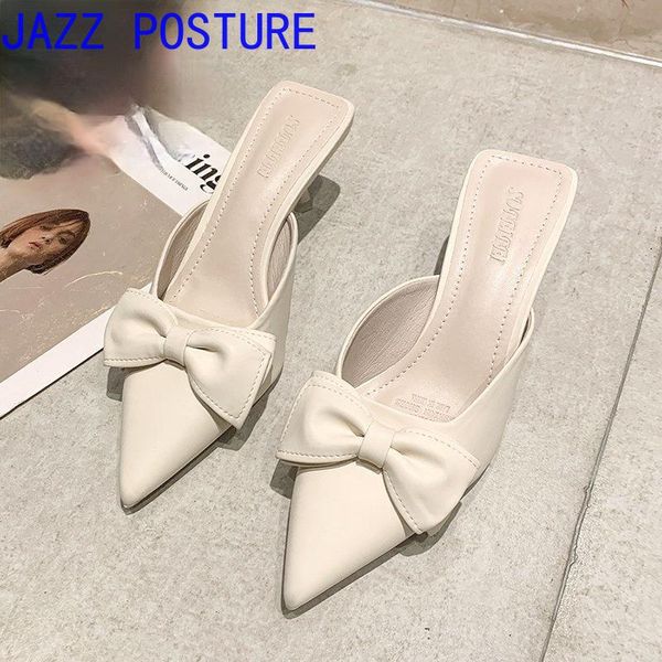 

slippers ladies 6 cm pointed bow high heels banquet sandals summer 2021 w110, Black