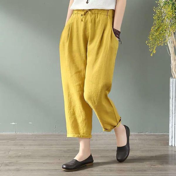 

women's jeans arrival summer women harem pants all-matched casual cotton denim elastic waist plus size yellow white d321, Blue