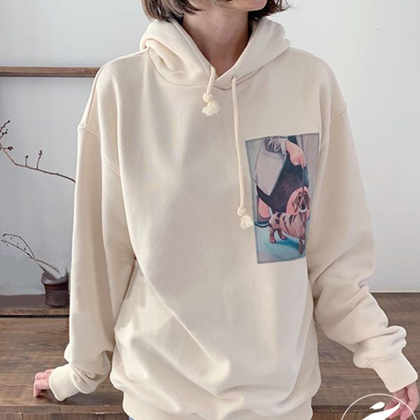 

2021 new fil de cachorro padro hoodies feminino manga comprida bolso solto simples estilo preppy camisola com capuz 1bah, Black