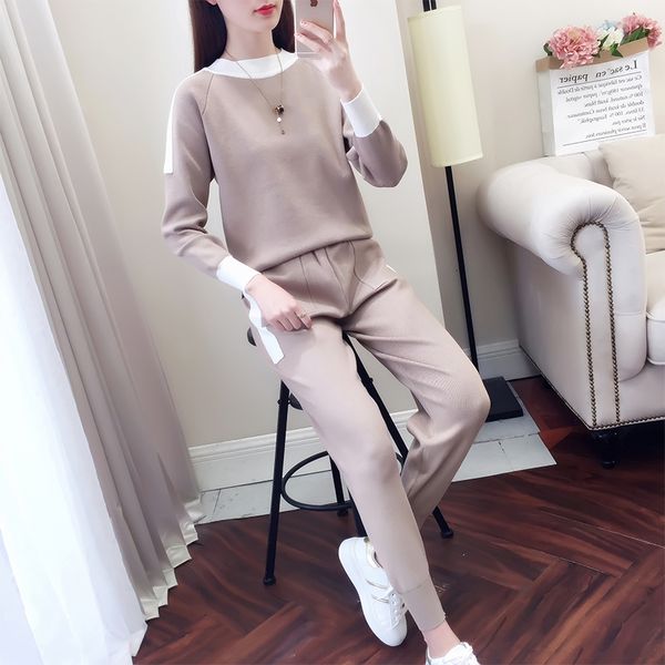 

elegant 2021 new ice silk knit women's spring and autumn temperament feet pants suit women tyvn, White