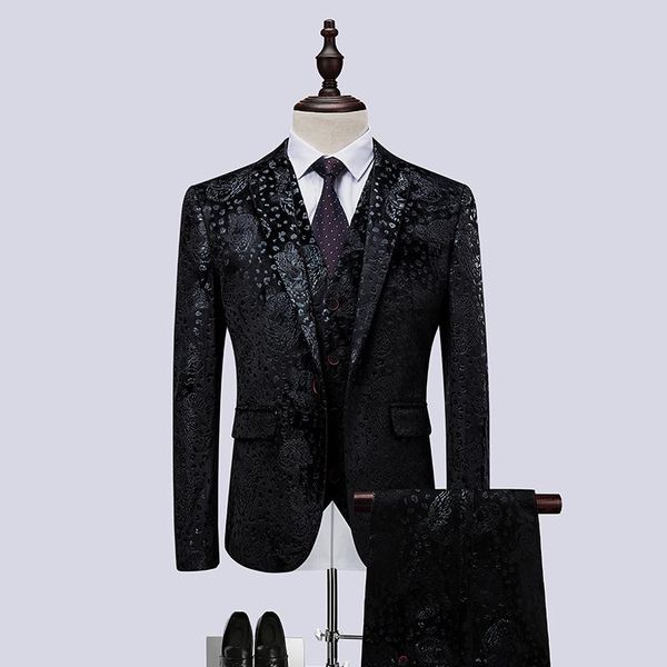 

men's suits & blazers mogu 3 piece men suit ( jacket + vest pants ) floral print painting slim fit prom groomsmen leisure wedding party, White;black