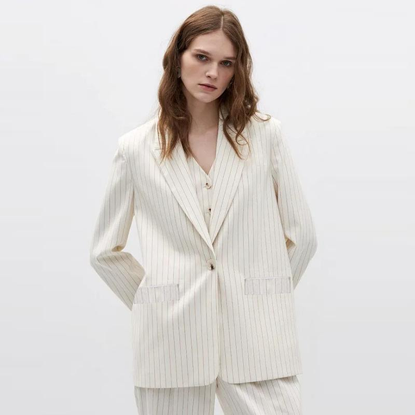 

women's suits & blazers women high street white striped blazer single button long sleeve pockets office suit coats 2021 fashion autumn, White;black