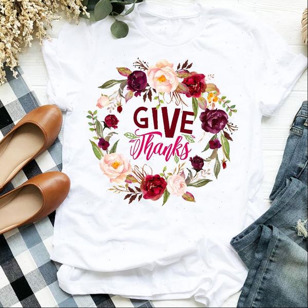 

women t shirt lady flower thanks floral halloween thanksgiving print womens clothes tee for tshirt female graphic, White
