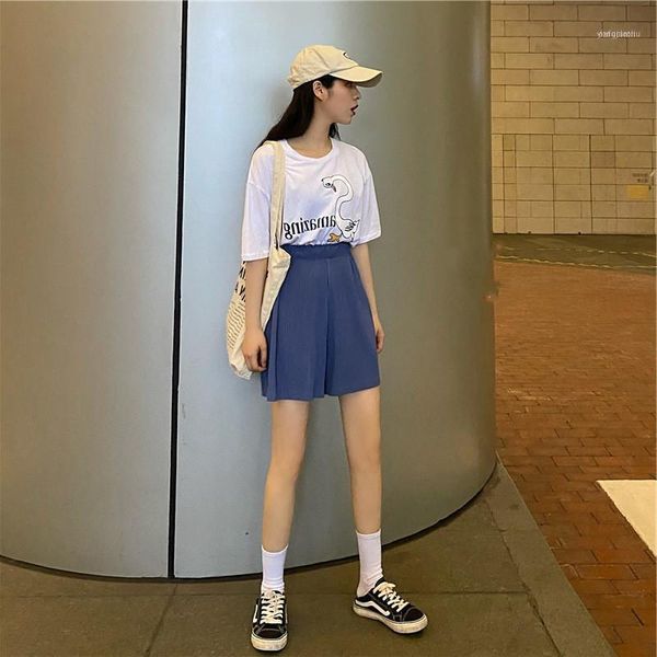 

women's shorts 4 colors loose soft pleated black blue casual 2021 summer women solid elastic high waist wide leg plus size 2xl1, White;black