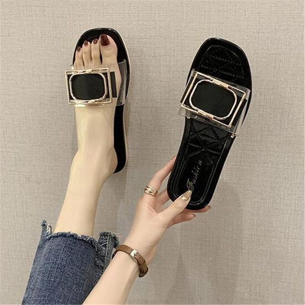 

slippers square style women's summer fashion outer wear non-slip soft-soled comfortable beach sandals and, Black