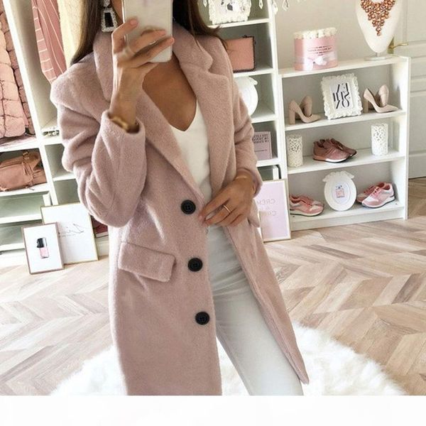 

women wool commute office coat classy vintage casual coat female long sleeve collar business ladies blends, Black