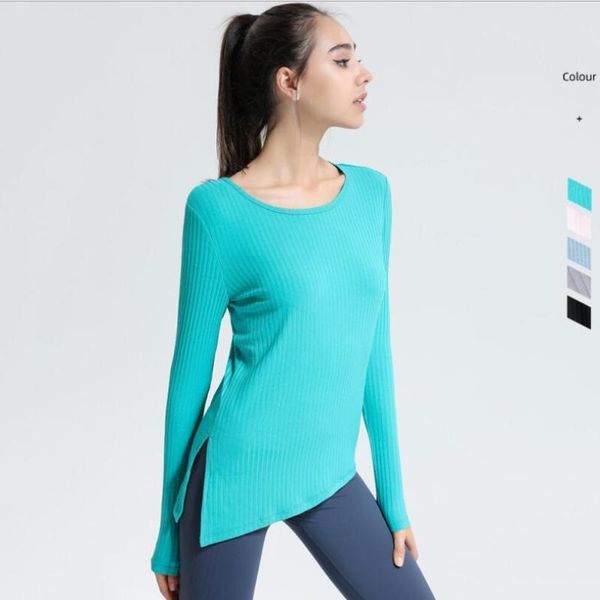 

yoga outfit screw thread long sleeve round neck slim fit shirt workout sportswear running fitness gym women sport