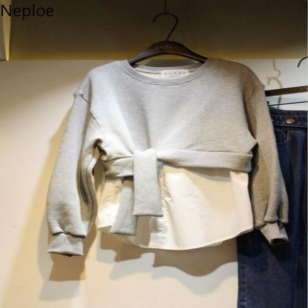 

women's hoodies & sweatshirts neploe spring autumn 2021 loose pullovers korean patchwork solid bluza damska cotton o-neck sweatshirt 42, Black