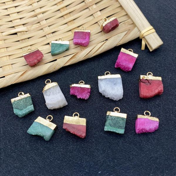 

charms natural stone crystal pendant irregular shape colorful electroplating craft necklace jewelry making supplies 3 pieces, Bronze;silver