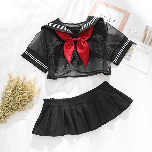 

bras sets cute black gauze school girl cosplay uniforms sailor students women lingerie student uniform nightclub erotic costumes, Red;black