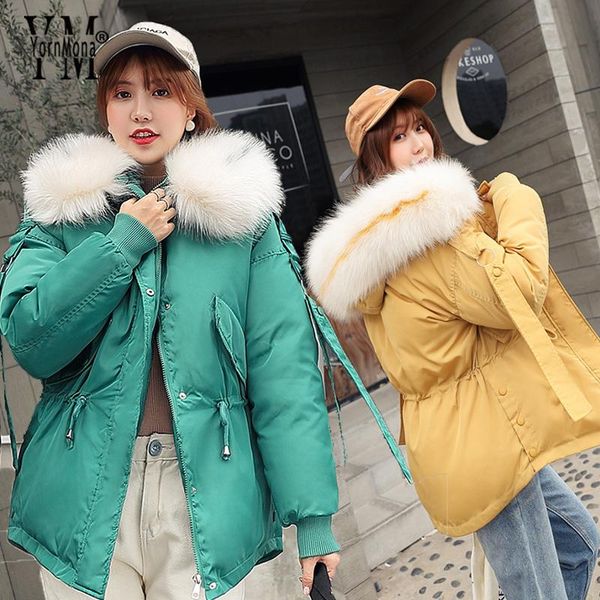 

women's trench coats yornmona 2021 women coat jacket medium long parka with artificial fur collar hooded drawstring winter thick outwea, Tan;black
