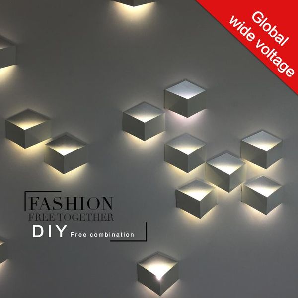 

wall lamp modern simple creative led personality living room diy background lamps 3d stereo box lights aluminum decorative