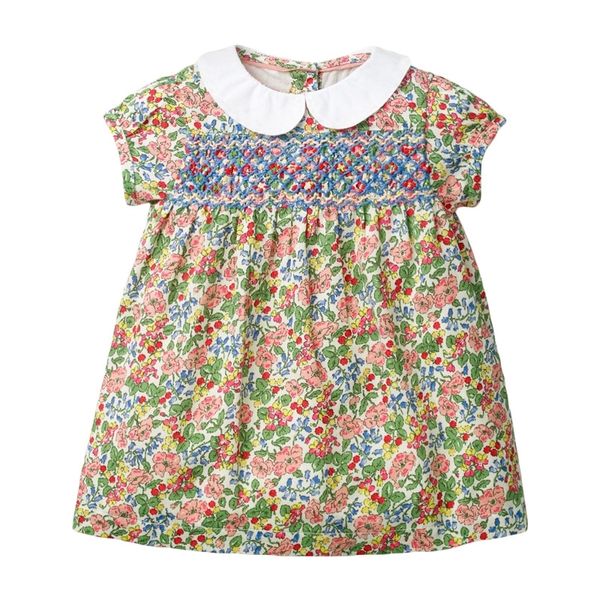 Espanha Crianças Crianças Criança Smocked Vestidos para Meninas Bebê Peter Pan Collar Smocking Frocks Crianças Feito à mão Bordado Vestido 210303