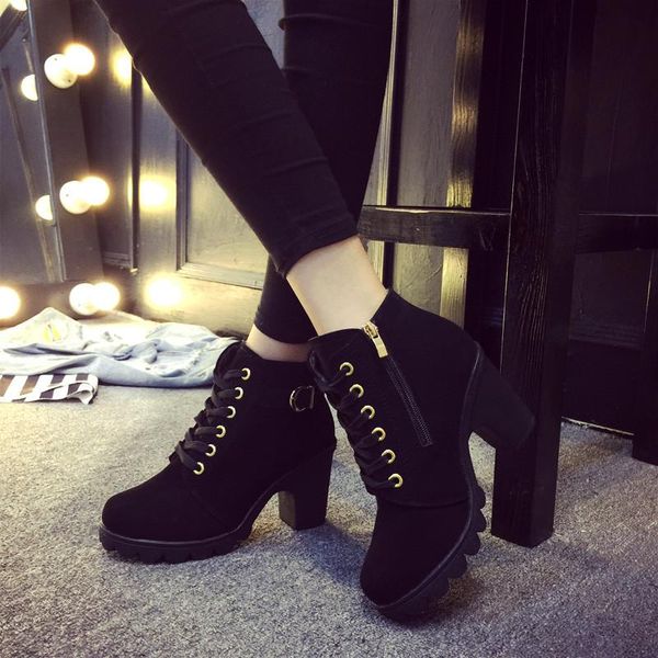 

boots plus size 35-43 winter casual women pumps warm ankle waterproof high heels snow shoes botas patent muje, Black