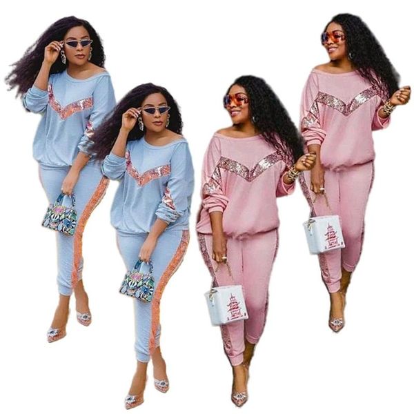 

women's two piece pants fashion fall winter clothes set women sequins long sleeve crop pants sets casual streetwear wholesale items, White