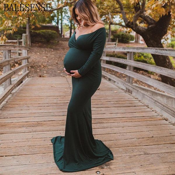 

maternity dresses women's off shoulder dress slim cross-front v neck long sleeve maxi gowns for po shoot pregnancy pography, White
