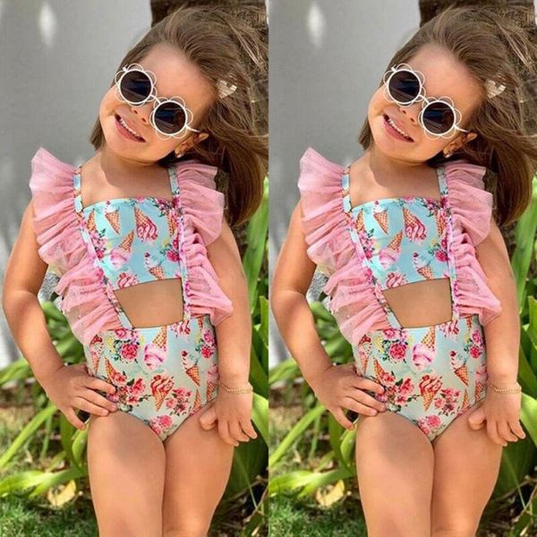 

one-pieces toddler kids baby girls leopard ice cream bathing suit bikini beachwear swimsuit, Black