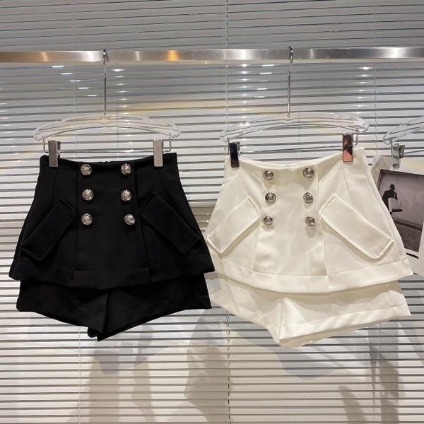 

women's shorts double row metal buckle skirt women stitching fake two pieces 2021 summer small fragrance, White;black