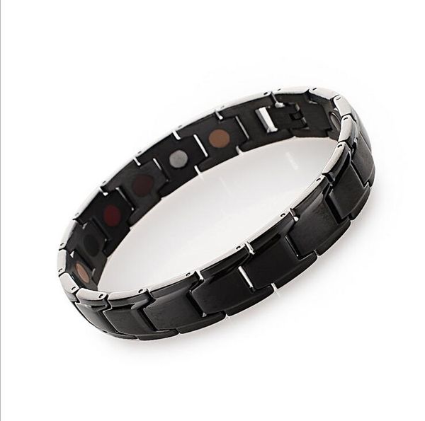Moda salute energia braccialetto braccialetto uomini gioielli neri titanio acciaio inossidabile bio braccialetto magnetico per uomo gratis