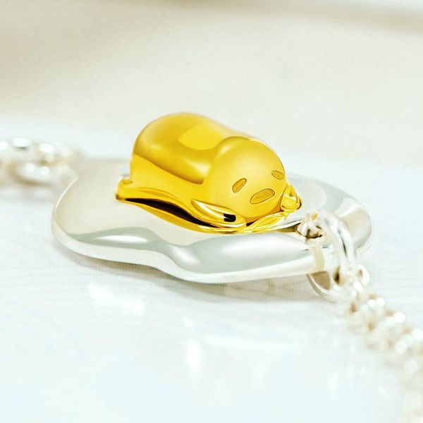 

charm bracelets anime yellow lazy egg gudetama 925 sterling silver accessories cosplay hand chain bracelet xmas year gift prop, Golden;silver