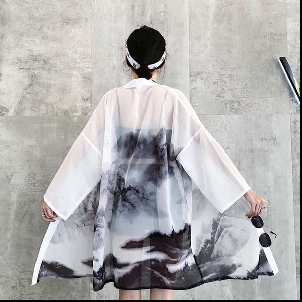 

kimono cardigan womens and blouses japanese style streetwear female women summer 2021 long shirt female black aa4762, White