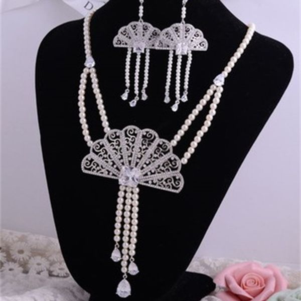 

colorful diamond fan tassels wedding bride set necklace earings (ma52, Silver