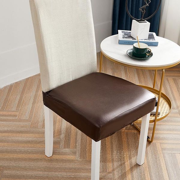 

chair covers waterproof stretch cover spandex elastic faux-leather seat for dining room chairs home simple solid color