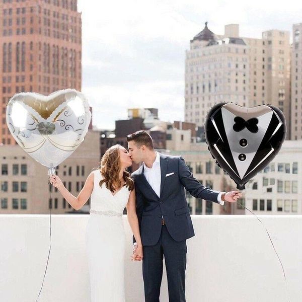 

2pcs heart foil balloons marriage groom bride tuxedo wedding party decor