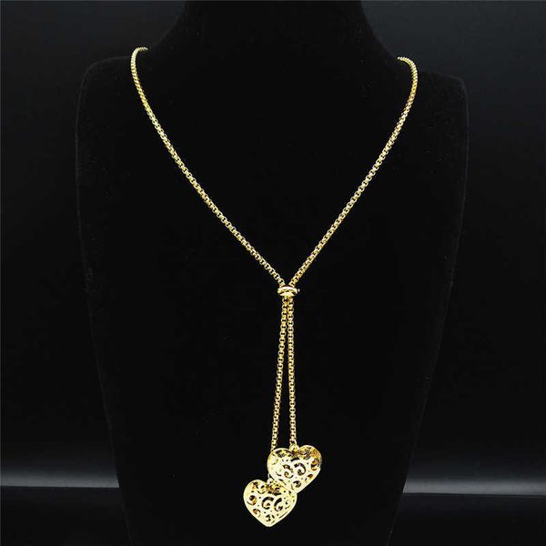 

women's stainless steel long necklace, heart jewelry, gold, n1397s03, Silver