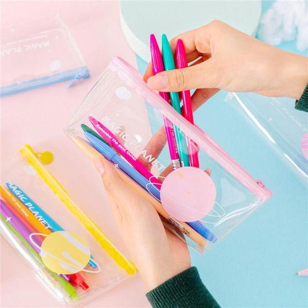 

pencil cases creative transparent inverted ladder bag korean cartoon planet series school stationery supplies kids gift