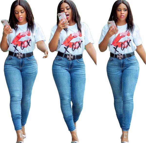 

womens designer letters and lip tshirts fashion short sleeve slim womens crew neck summer ladies sweet tee, White