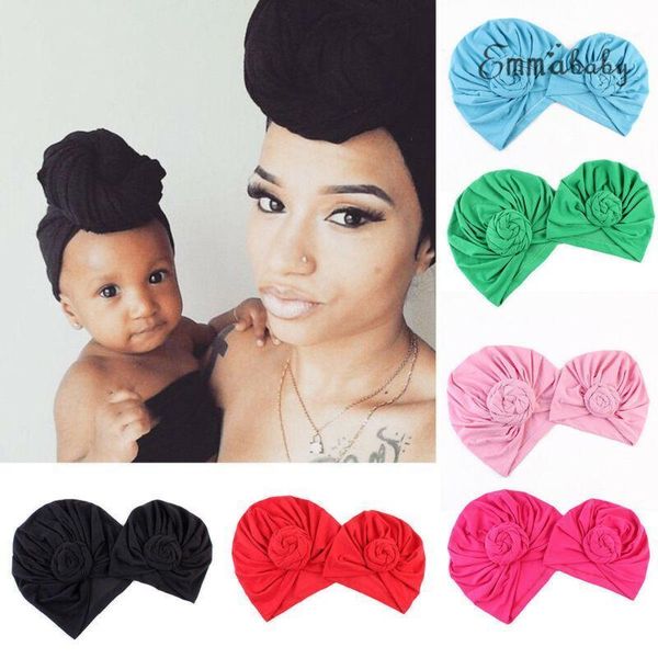 

hair accessories baby hats sets 2pcs mother daughter matching caps cotton solid knot head cover hat wrap turban cap soft 1, Slivery;white
