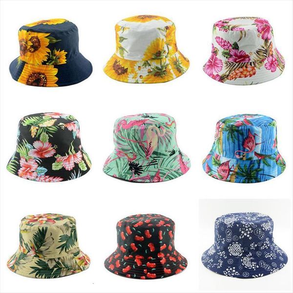 

reversible bucket hat womens summer cotton wide floppy fashion garden golf beach cap floral wh035d, Blue;gray