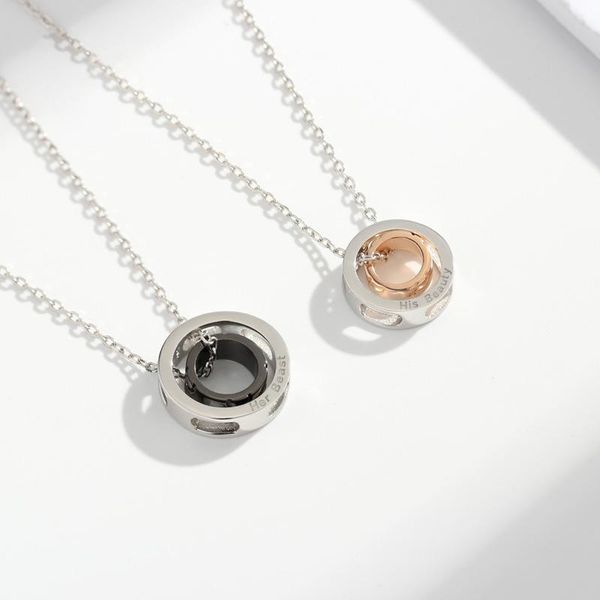 

pendant necklaces couple silver color beauty and beast hit ring necklace gift br x66