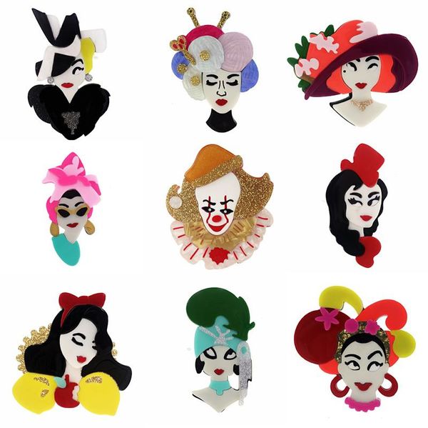 Spille, spille SexeMara 10Piece Acrilico all'ingrosso Cartoon Girls Spilla per donna Uomo Clown Princess Figure Design Badegs Gioielli