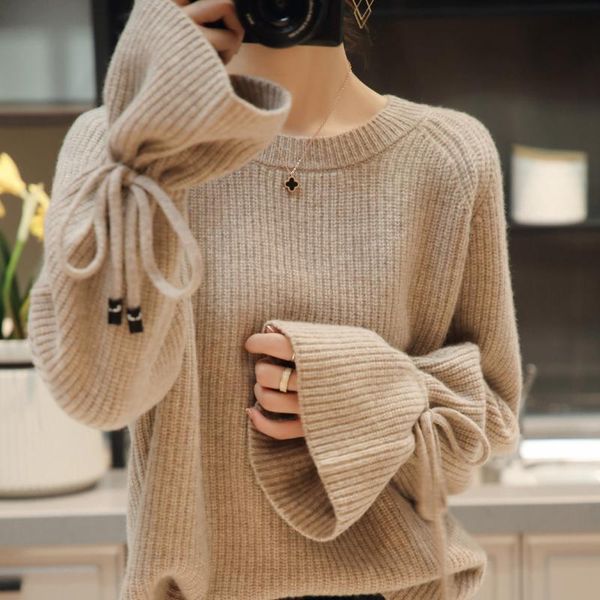 

women's sweaters 100% pure wool cashmere sweater o-neck pullover casual knitted autumn/winter thickening oversized female jacket, White;black