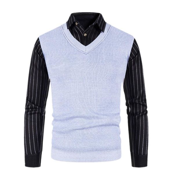 

men's sweaters telotuny fashion casual fake two-piece shirt collar sweater 2021 autumn and winter pullover business stripe blouse, White;black