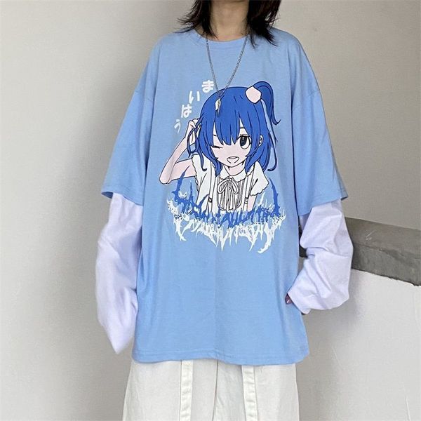 

2021 spring autumn long sleeve t-shirts 100% cotton female students japanese two-dimensional hip-hop harajuku style printing top, Black