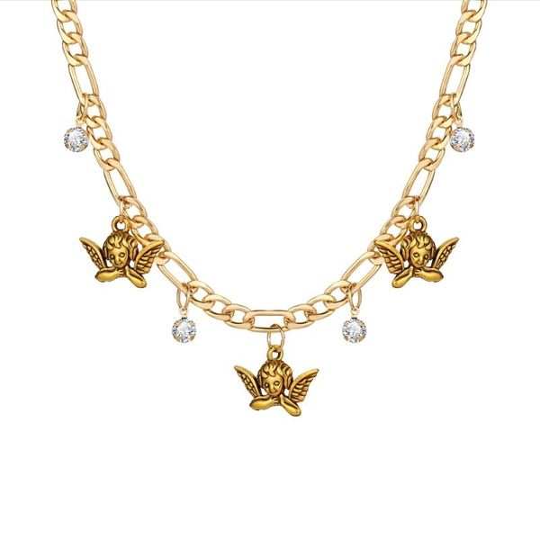 

chokers women jewelry angel cupid pendant necklace female rhinestone shining statement crystal charm choker for woman girl gift, Golden;silver
