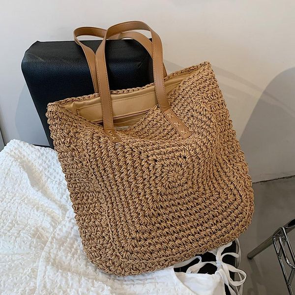 

evening bags fashion rattan women shoulder woven female handbags large capacity summer beach straw casual big tote purses 2021
